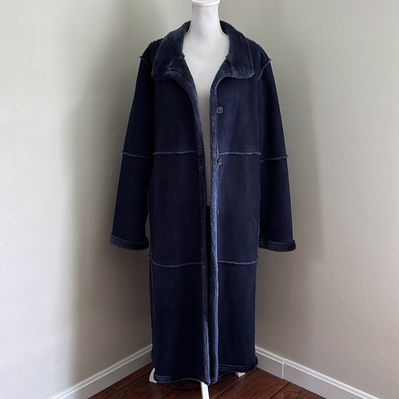 Centigrade Outerwear Vegan Faux Suede Faux Fur Lined Full Length Coat - Large - Picture 1 of 11